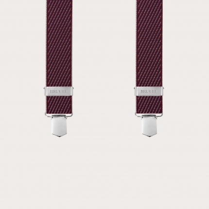 Herren X-förmige Bordeaux-Hosenträger mit schrägen Streifen, nur mit Clips