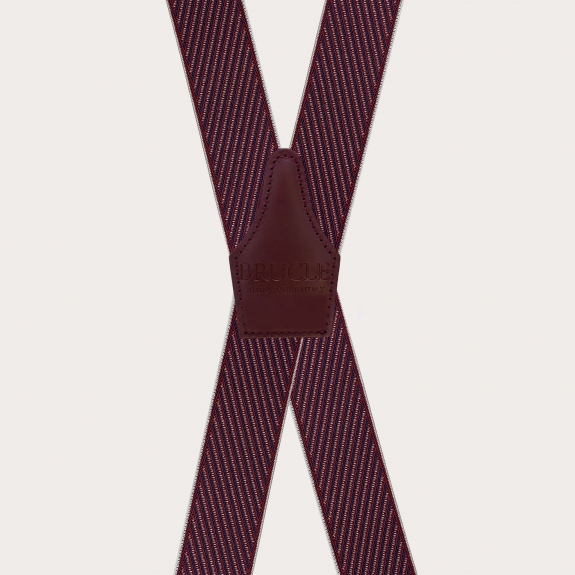 Tirantes para hombre en forma de X en color burdeos con rayas diagonales, solo con clips
