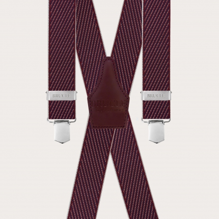 Bretelle uomo bordeaux a X con righe oblique solo clip
