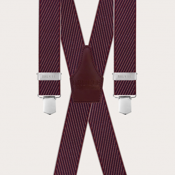 Tirantes para hombre en forma de X en color burdeos con rayas diagonales, solo con clips