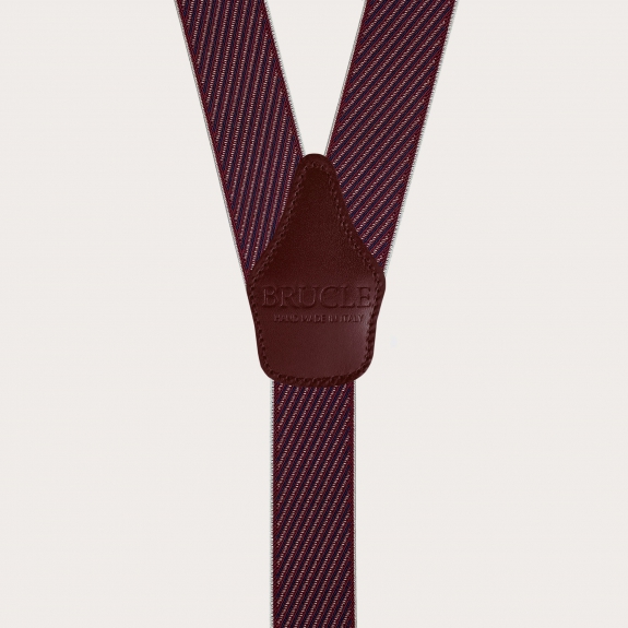 Elastic suspenders in burgundy and blue stripes with clips