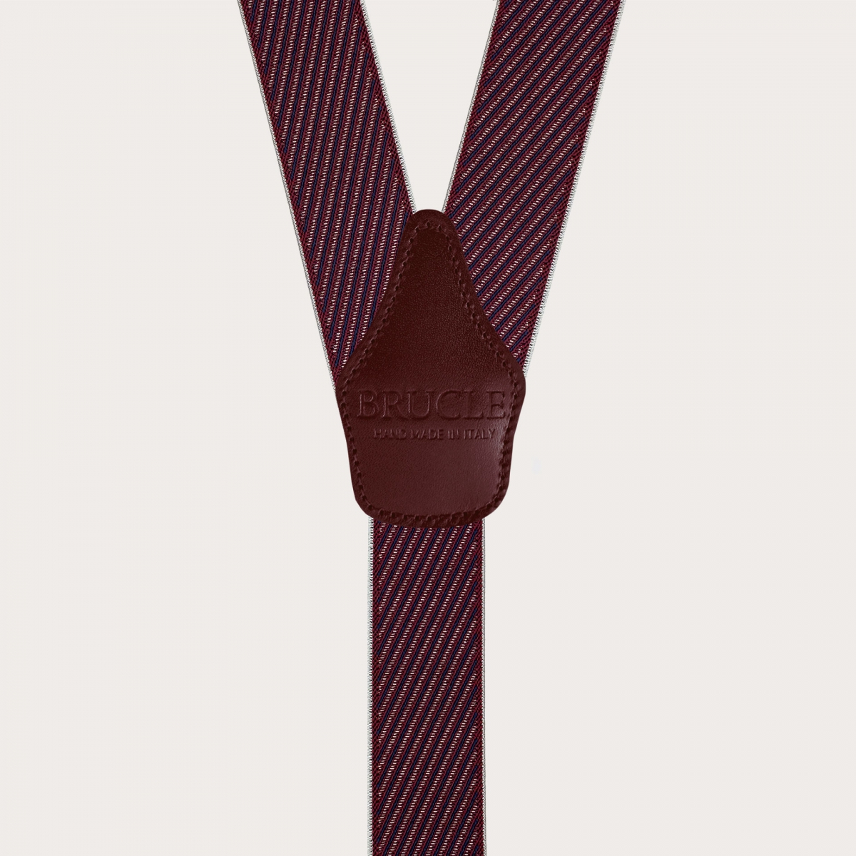 Elastic suspenders in burgundy and blue stripes with clips