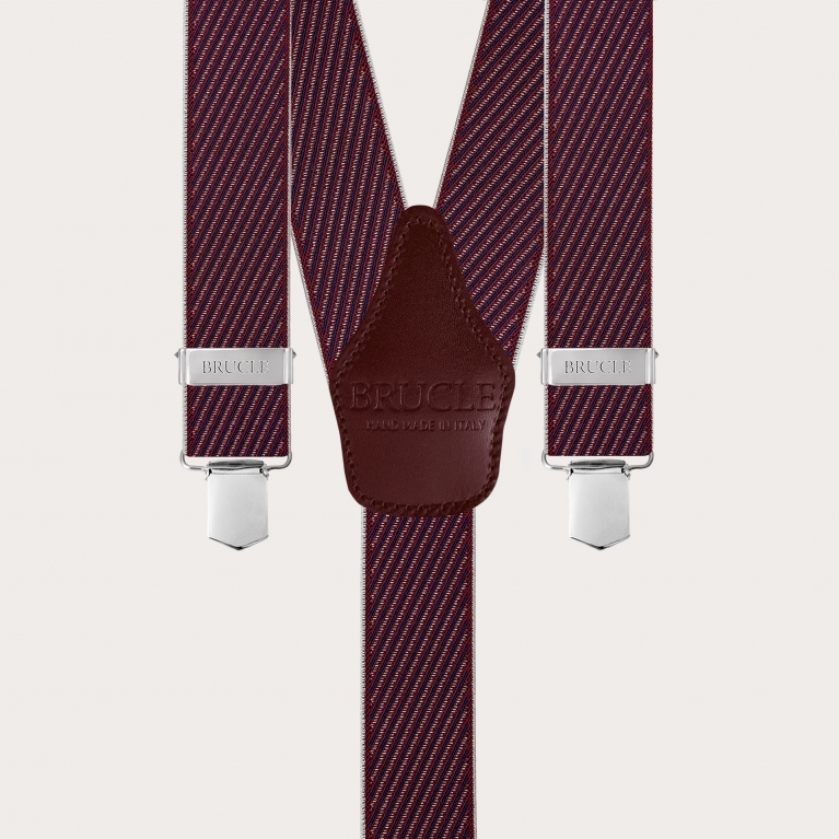 Elastic suspenders in burgundy and blue stripes with clips