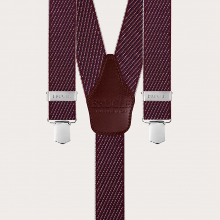 Elastic suspenders in burgundy and blue stripes with clips