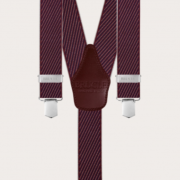 Elastic suspenders in burgundy and blue stripes with clips