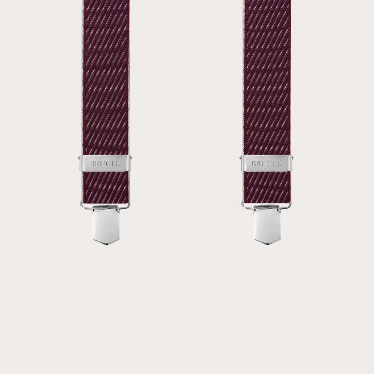 Bretelle elastiche a righe bordeaux e blu con clip