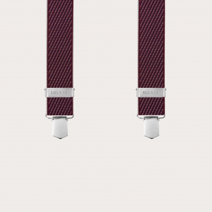 Elastic suspenders in burgundy and blue stripes with clips