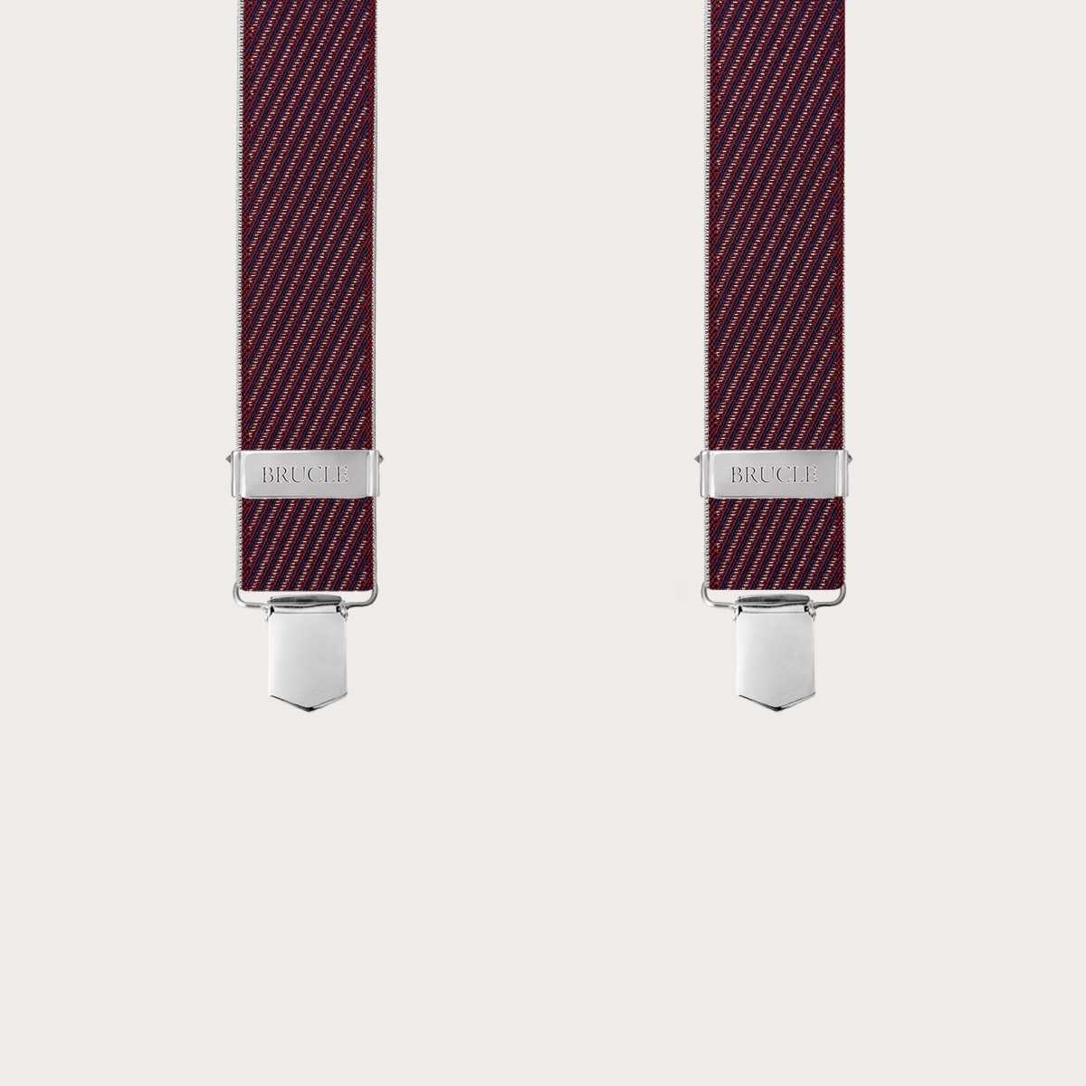 Elastic suspenders in burgundy and blue stripes with clips