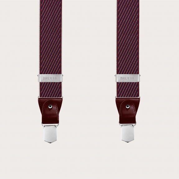 Bretelles élégantes homme bordeaux à rayures obliques pour boutons ou clips