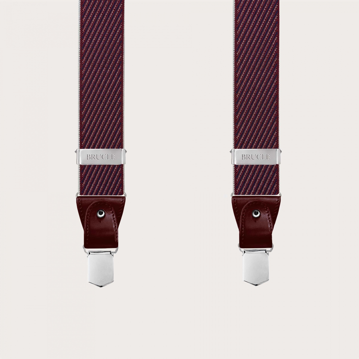 Tirantes elegantes de hombre en burdeos con rayas diagonales para botones o clips