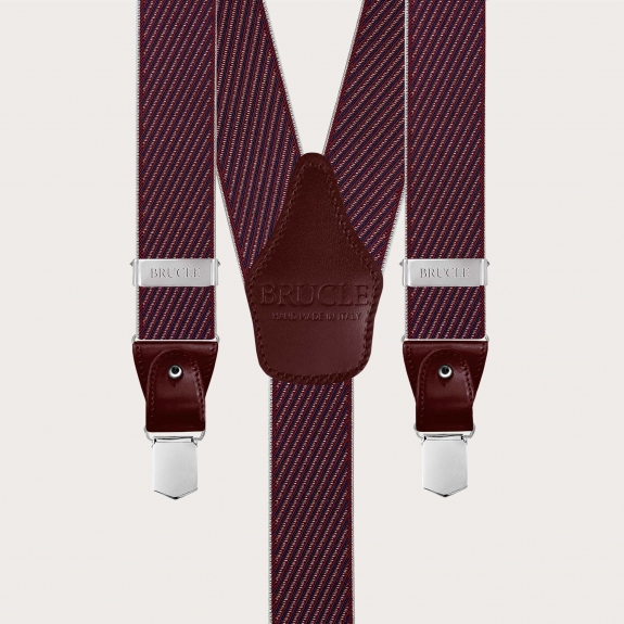 Elegante Herren-Bordeaux-Hosenträger mit schrägen Streifen für Knöpfe oder Clips