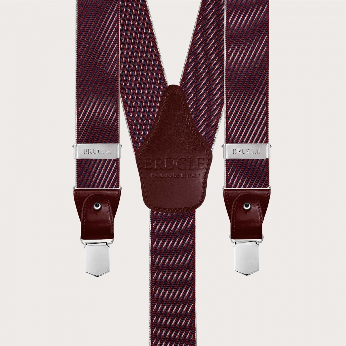 Elegante Herren-Bordeaux-Hosenträger mit schrägen Streifen für Knöpfe oder Clips