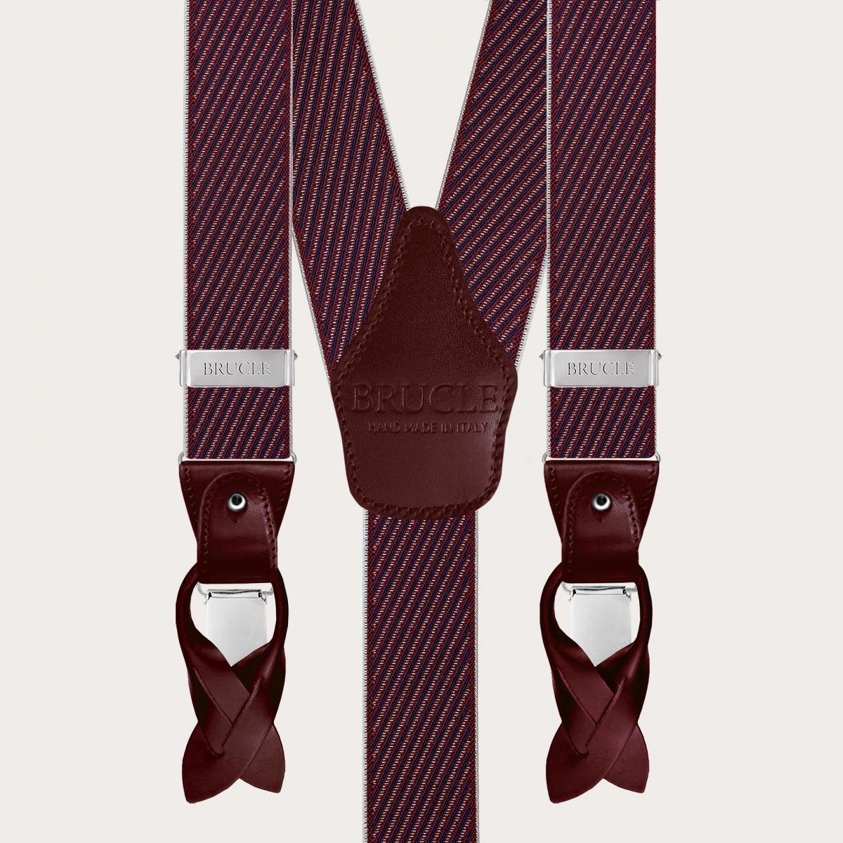 Elegante Herren-Bordeaux-Hosenträger mit schrägen Streifen für Knöpfe oder Clips