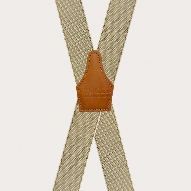 Bretelle uomo beige e oro a X con righe oblique solo clip
