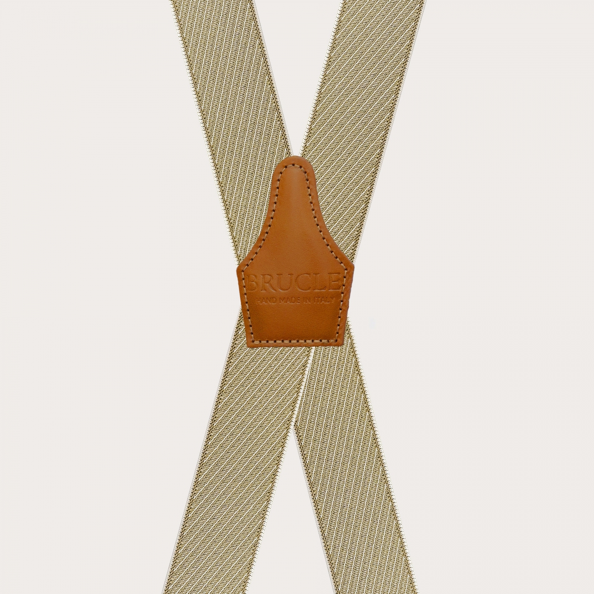 Bretelle uomo beige e oro a X con righe oblique solo clip