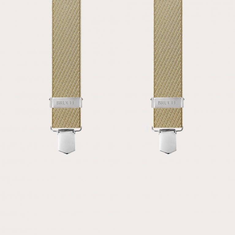 Bretelles élastiques à rayures or et beige avec clips