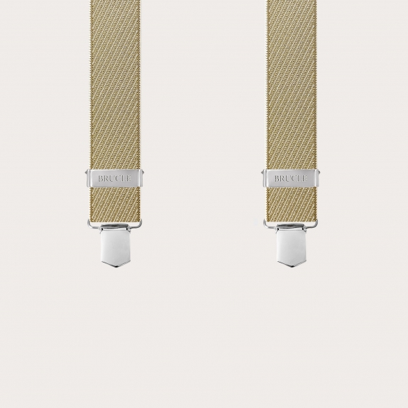 Bretelles élastiques à rayures or et beige avec clips