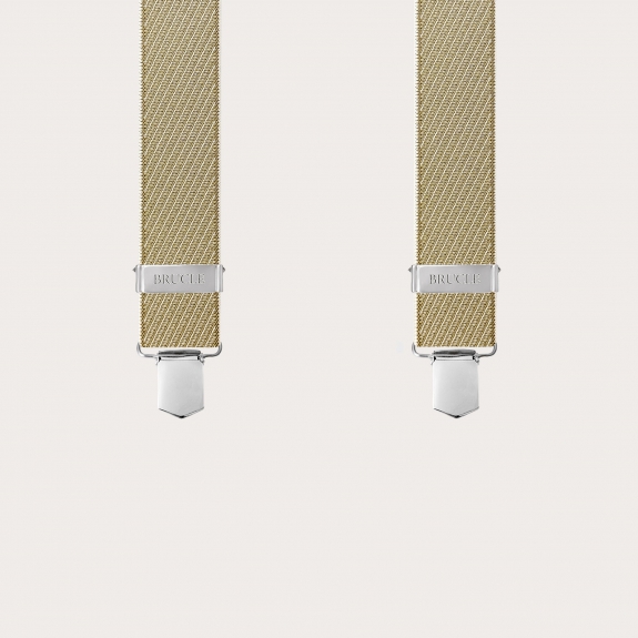 Bretelles élastiques à rayures or et beige avec clips