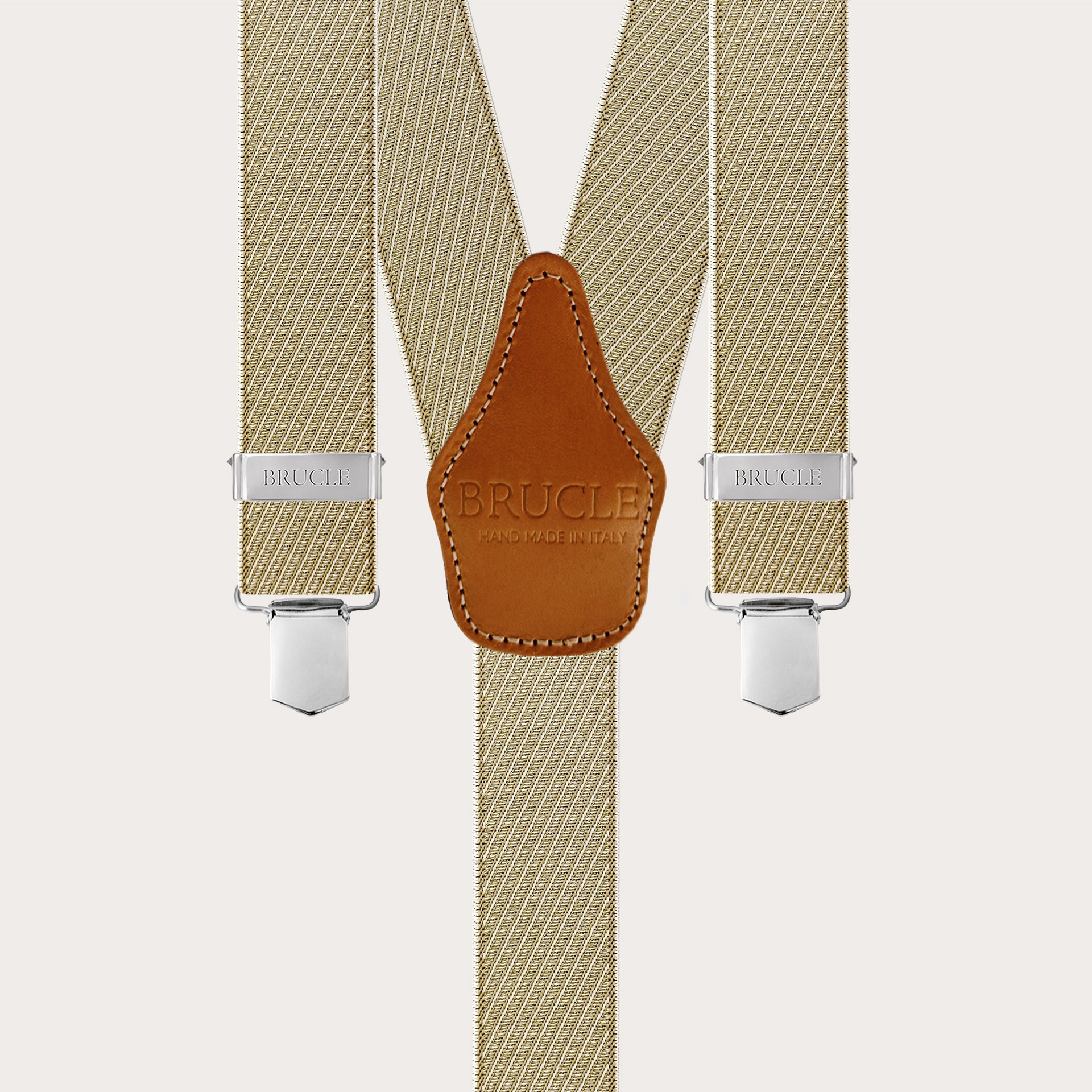 Gestreifte gold- und beige-elastische Hosenträger mit Clips