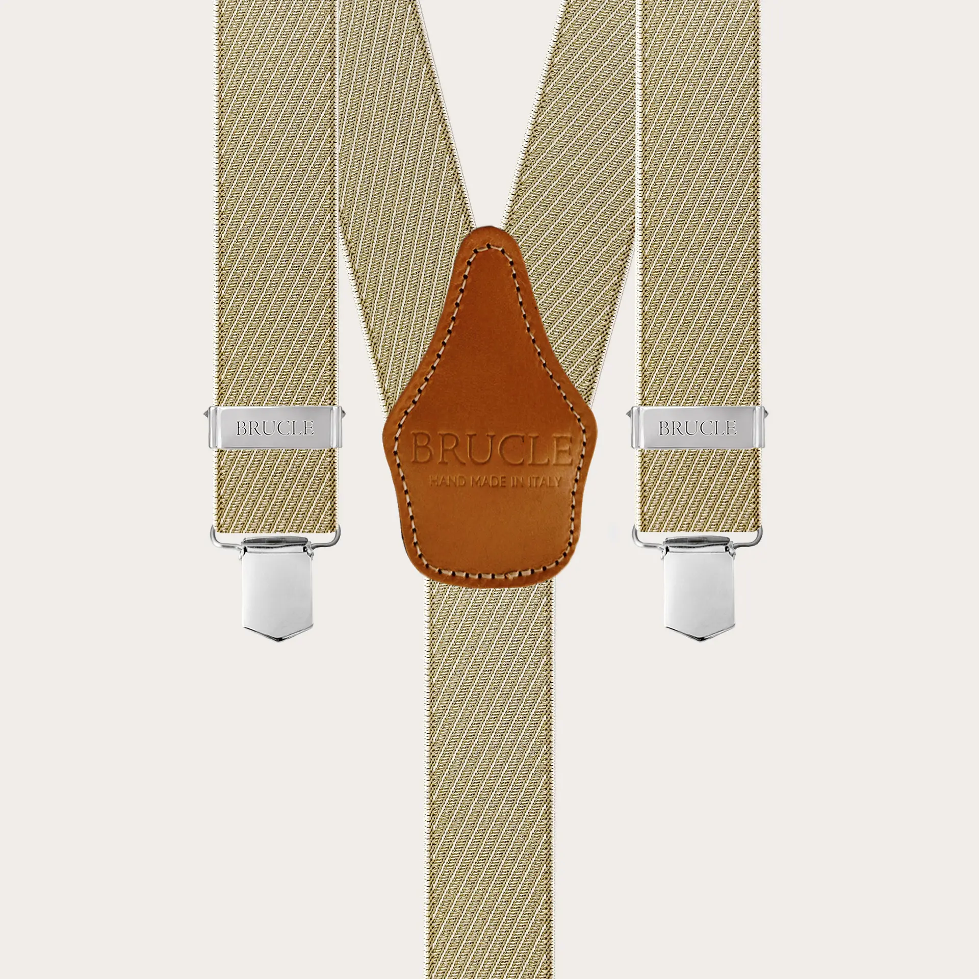 Gestreifte gold- und beige-elastische Hosenträger mit Clips