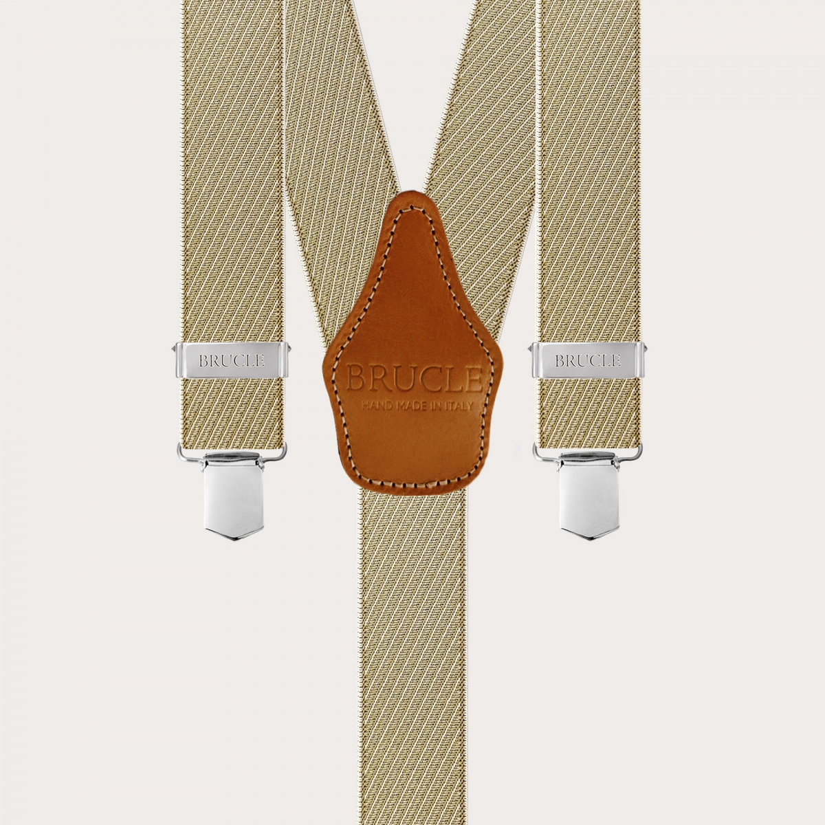 Gestreifte gold- und beige-elastische Hosenträger mit Clips