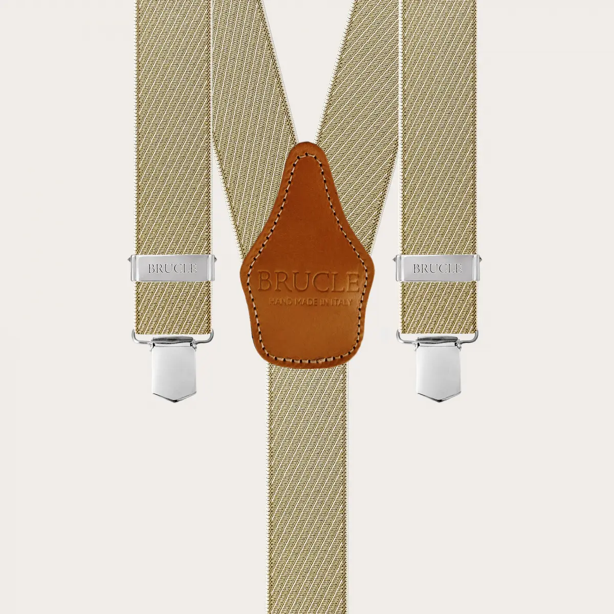 Gestreifte gold- und beige-elastische Hosenträger mit Clips