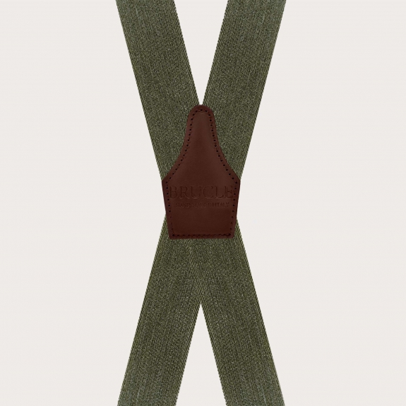 Bretelles vertes effet jeans en forme de X, uniquement avec des clips