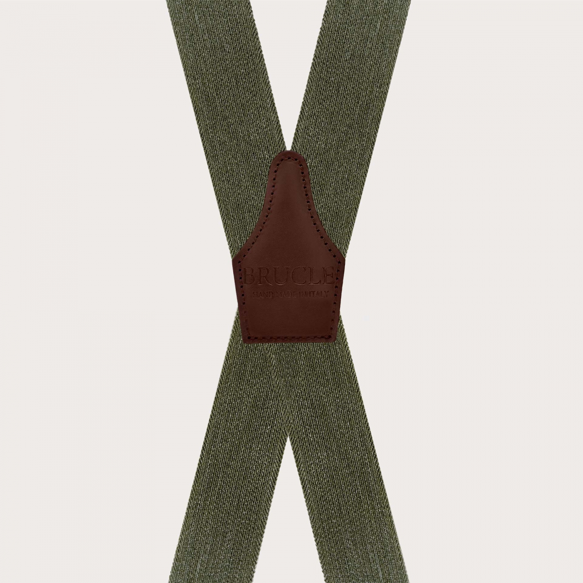Green jeans-effect suspenders in X shape, clips only