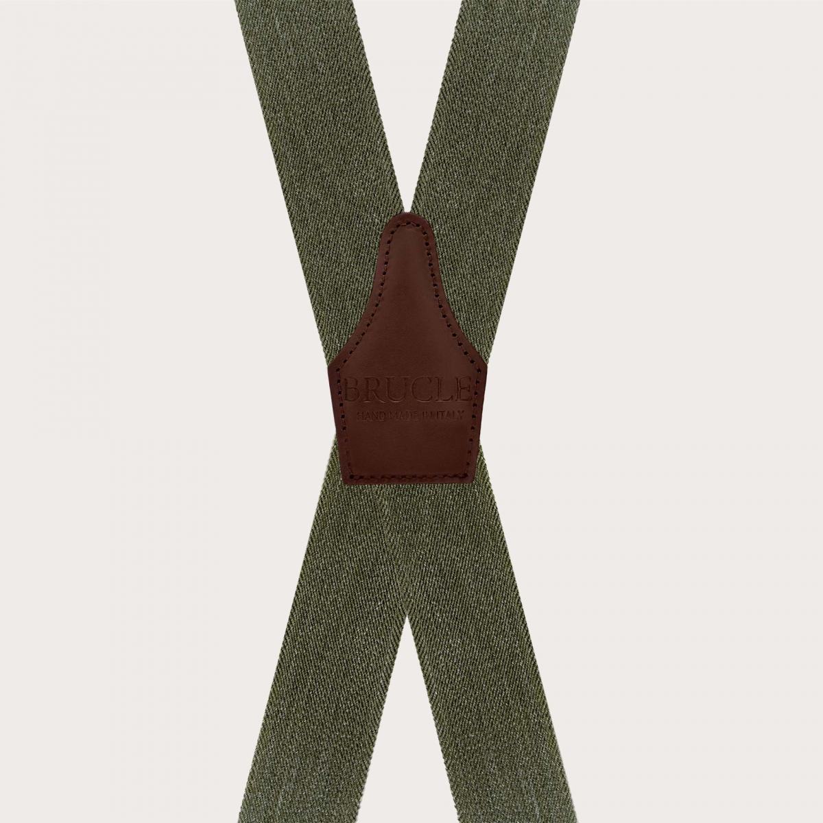 Green jeans-effect suspenders in X shape, clips only