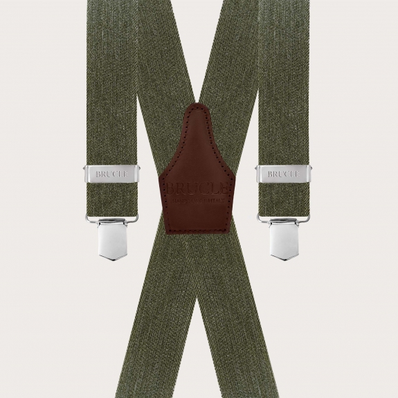 Green jeans-effect suspenders in X shape, clips only