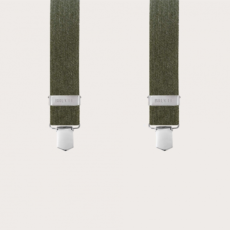 Green jeans-effect suspenders in X shape, clips only