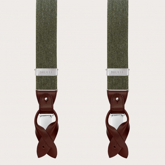 Bretelle elastiche verdi effetto jeans, uso bottoni o clip