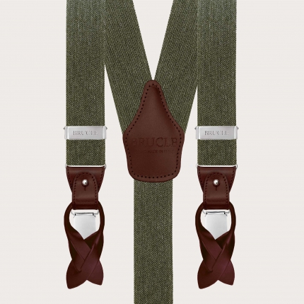 Grüne elastische Hosenträger im Jeans-Look, zur Verwendung mit Knöpfen oder Clips