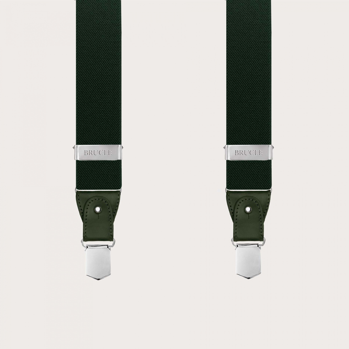 Bretelle elastiche verdi nichel free con pelle in tinta