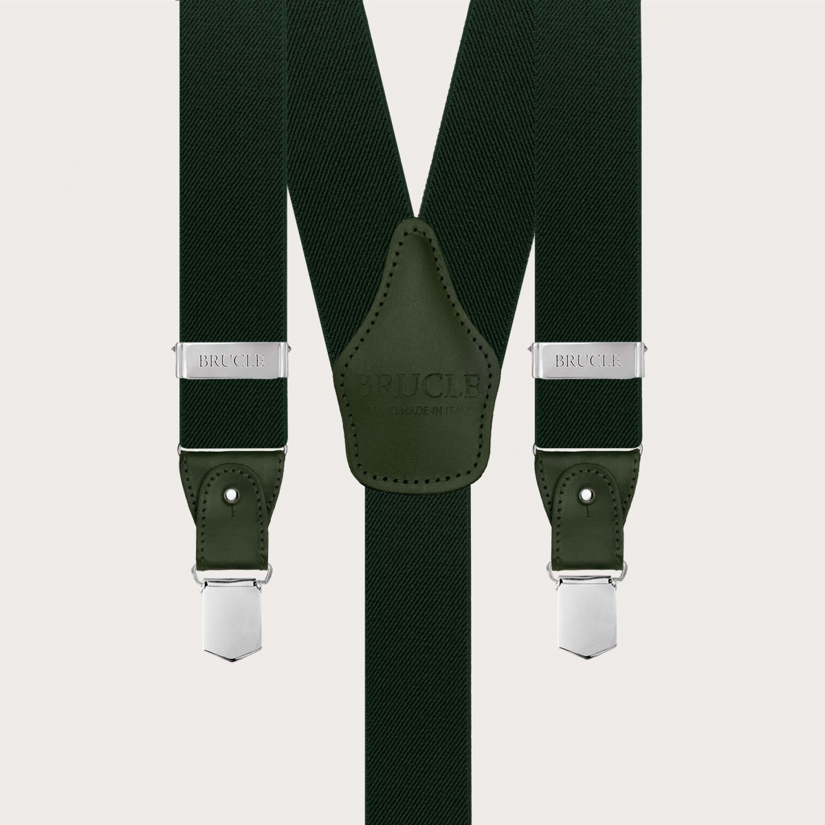 Nickelfreie grüne elastische Hosenträger mit passendem Leder