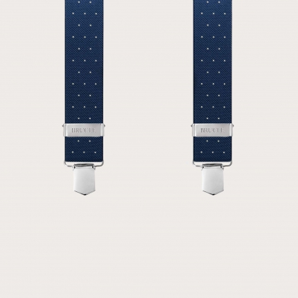 Wide blue polka dot unisex suspenders, clip only