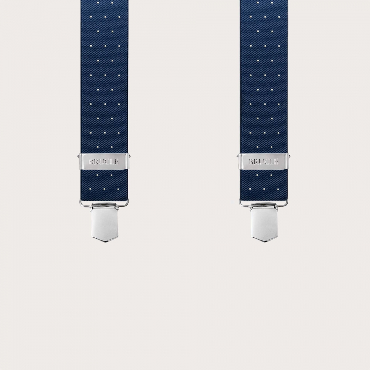 Wide blue polka dot unisex suspenders, clip only