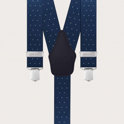 Wide blue polka dot unisex suspenders, clip only