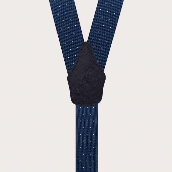 Wide blue polka dot unisex suspenders, clip only