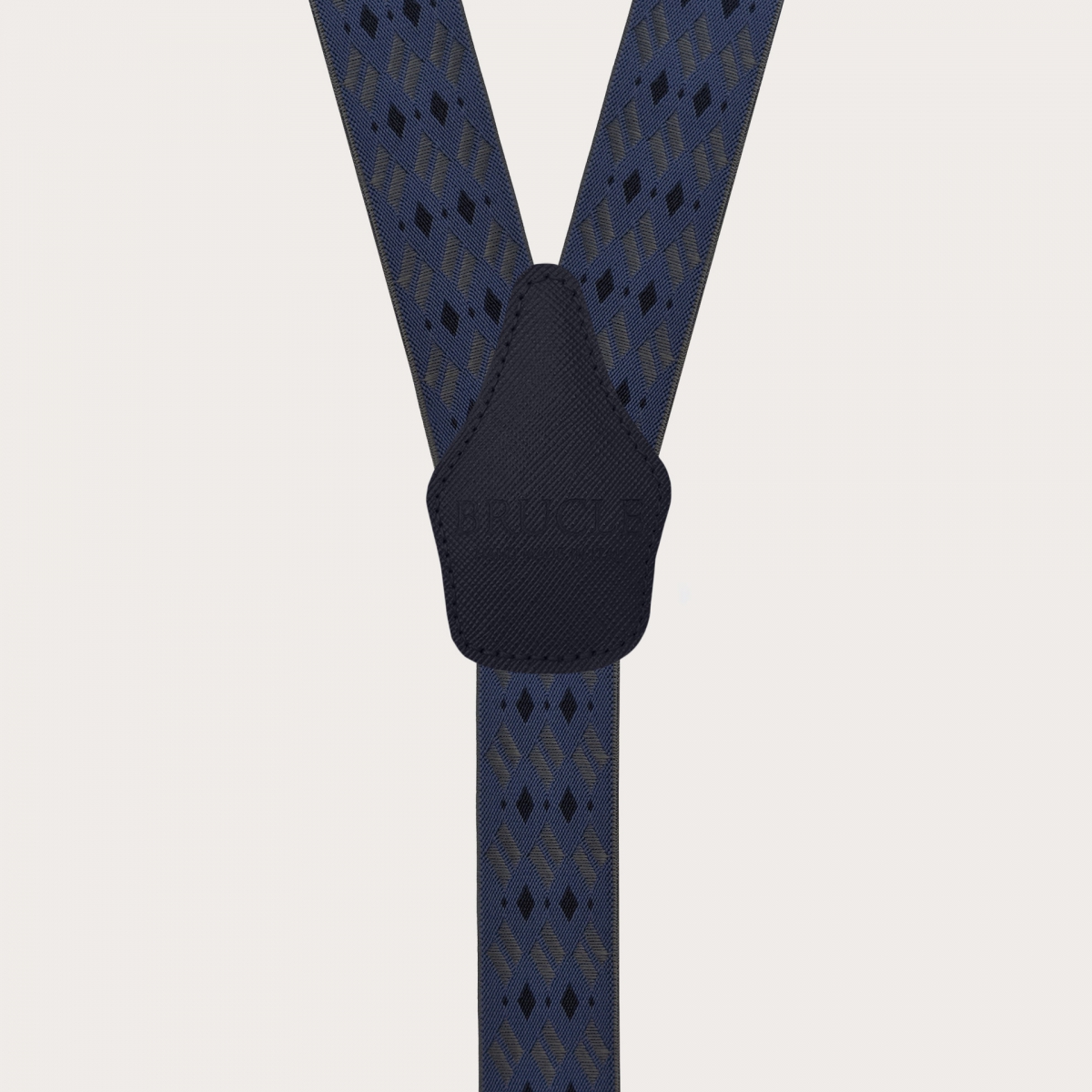 Wide suspenders with blue and grey diamonds