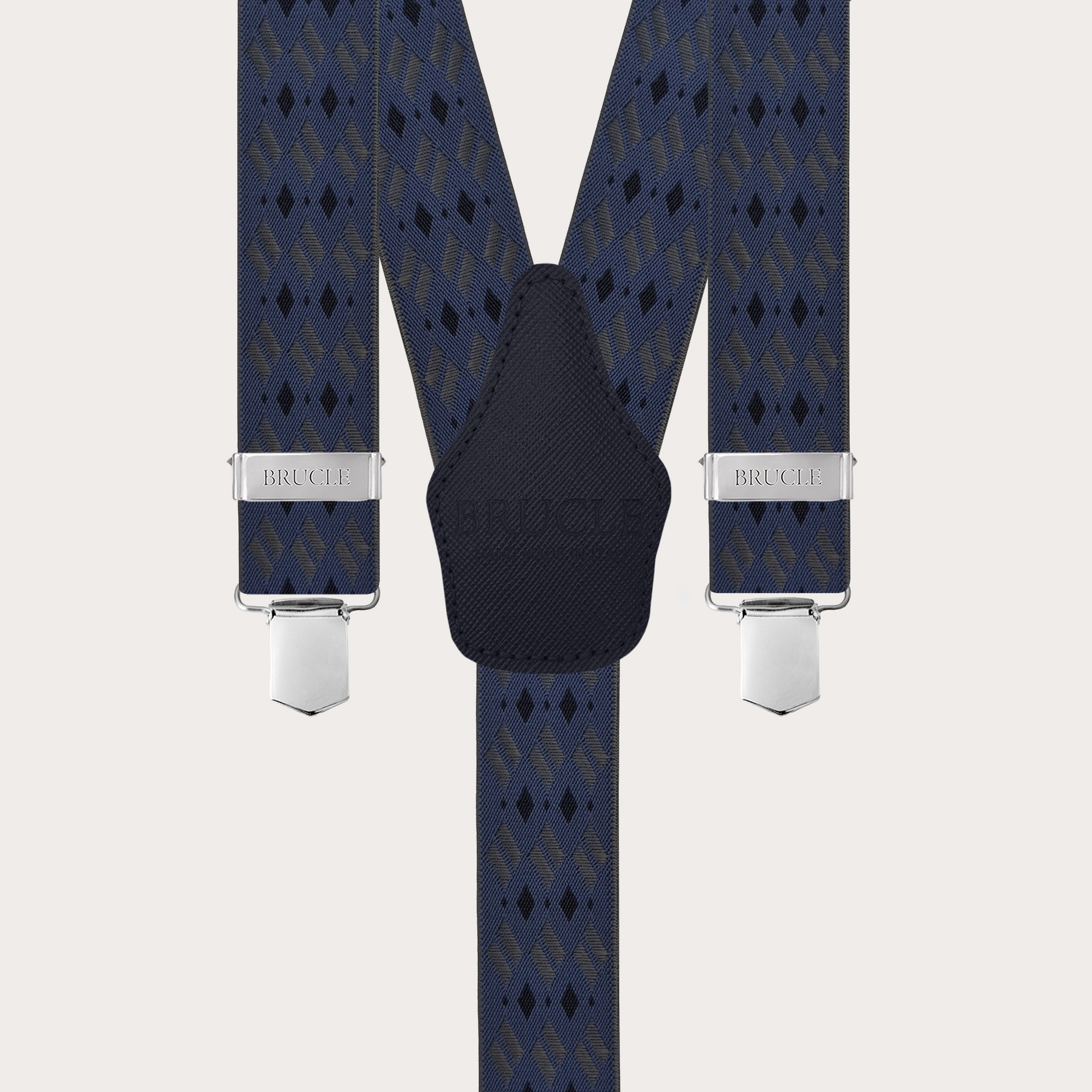 Breite Hosenträger mit blauen und grauen Rauten