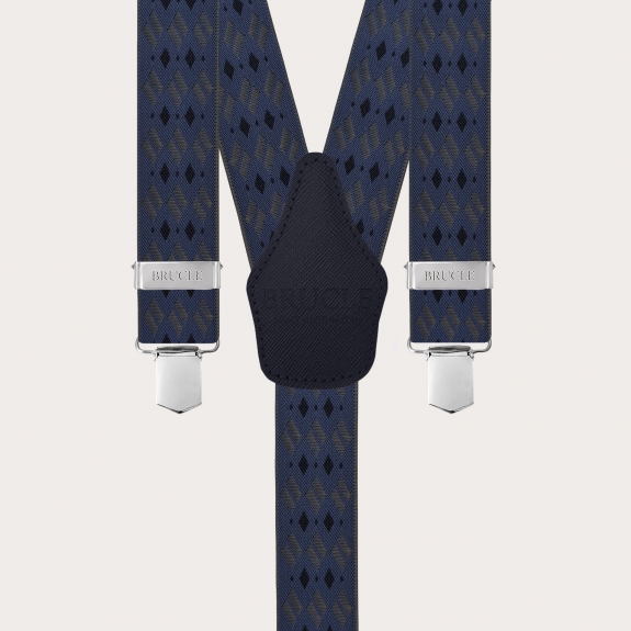 Breite Hosenträger mit blauen und grauen Rauten