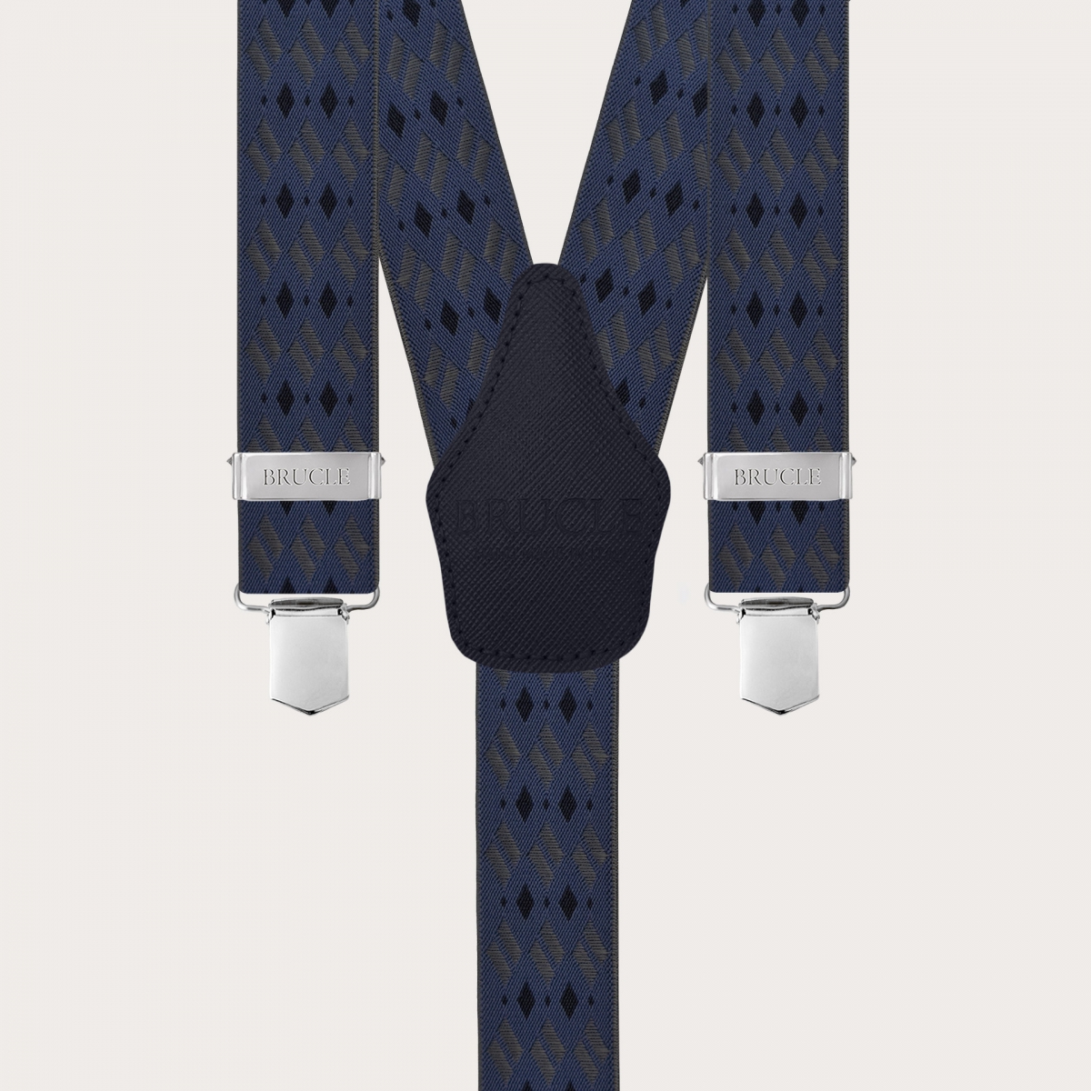 Breite Hosenträger mit blauen und grauen Rauten