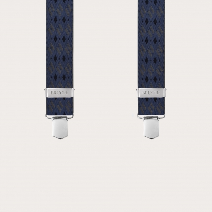 Bretelles larges à losanges bleus et gris