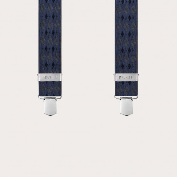 Wide suspenders with blue and grey diamonds