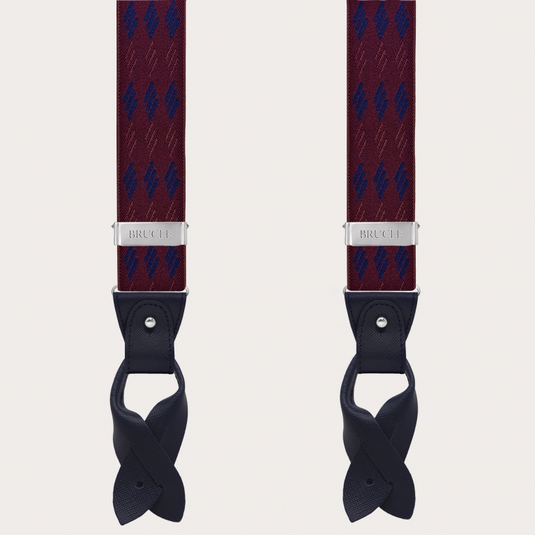 Bretelle elastiche fantasia con righe, bordeaux e blu, doppio uso