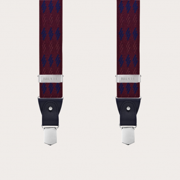 Elastische Hosenträger mit geometrischem Muster, Bordeaux und Blau, doppelt verwendbar