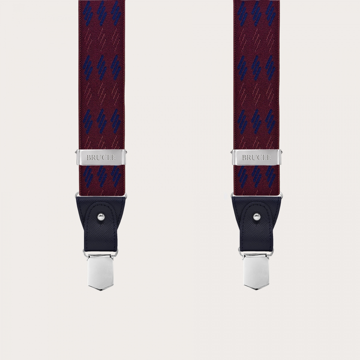 Elastische Hosenträger mit geometrischem Muster, Bordeaux und Blau, doppelt verwendbar