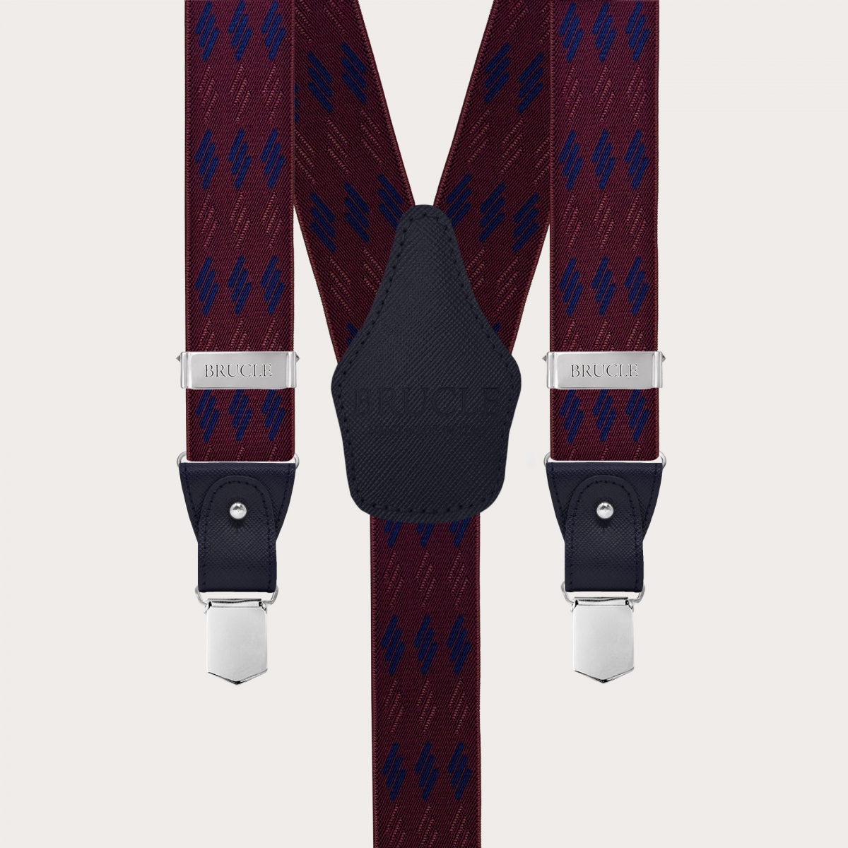 Elastische Hosenträger mit geometrischem Muster, Bordeaux und Blau, doppelt verwendbar