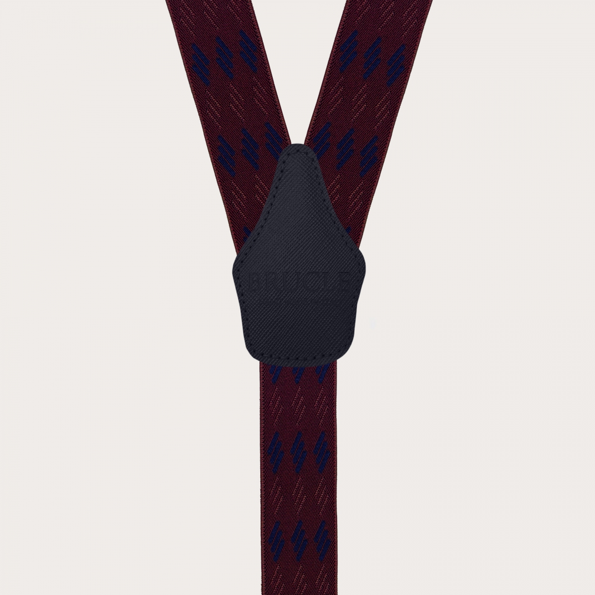 Elastic suspenders with a geometric pattern, burgundy and blue, dual-use
